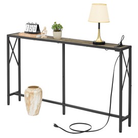 Gewudraw Console Table, 55.1" Narrow Sofa Table, Behind Couch Table, Entryway Table, Industrial Sofa Table for Hallway, Living Room, Bedroom, Long Console Table