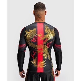 Venum Men's Standard Long Sleeve Rashguard, Black/Red/Gold, Small