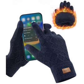 HIYATO Mens Touchscreen Gloves,Winter Warm Knit Gloves with Soft Lining,Thermal Gloves for Men and Women (Navy)