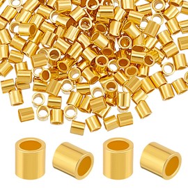 Beebeecraft 1 Box of 200 Crimp Beads Real 18 Carat Gold-Plated 925 Sterling Silver Column Spacer Beads Loose Stopper Beads Connector for Jewellery Making Bracelets Necklaces Rings