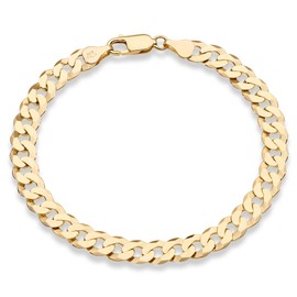 Miabella Miabella 18K Gold Over Sterling Silver Italian 7mm Solid Diamond-Cut Cuban Link Curb Chain Bracelet for Men Women, 925 Made in Italy (Length 8 Inches)