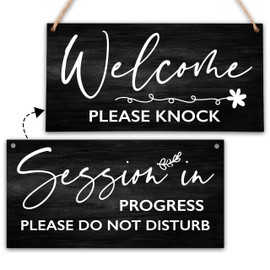 In Session Door Sign for Therapists, Do Not Disturb Hanger Sign for Therapy Office Decor, 6X12 Inches Double Sided Wooden Welcome Hanging Plaque-MBB07