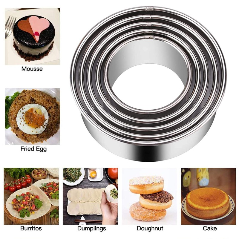 KSPOWWIN 5 Pieces Biscuit Cookie Cutters Set,Stainless Steel Circle Round