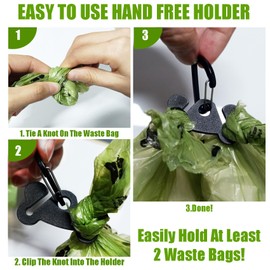 2PCS Dog Poop Bag Holder for Leash Dog Waste Bag Carrier Hand Free Walking Accessory Leash Attachment for Dog Poop Bag Dispenser, Durable, Black