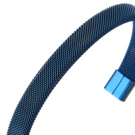 COOLSTEELANDBEYOND Elastic Adjustable Blue Stainless Steel Mesh Cable Bangle Bracelet for Men Women