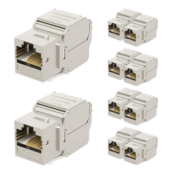 iwillink 10Gbps Shielded Cat6A Keystone Jack, 180 Degree Toolless Zinc-Alloy