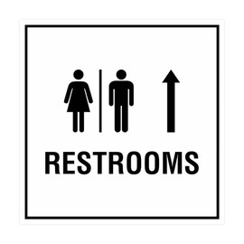 Square Restrooms Up Arrow Sign (White) - Medium 1 Pack