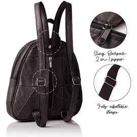 Woodland Leathers women's fashion backpacks small black backpacks for women with anti theft zipper and hand bag handle, 2 in 1 Sling Backpack (Dark Brown)
