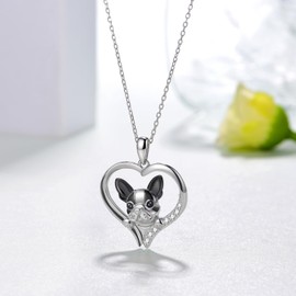CVRAVO Boston Terrier Gifts 925 Sterling Silver Boston Terrier Necklace Dog Pendant Necklace Dog Jewelry Gifts for Women