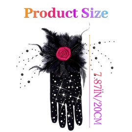 Urieo Black Lace Gloves, Rhinestone Party Gloves, Short Flower Tea Party Glove for Women