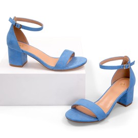 mysoft - Sandalias de tacón bajo para mujer, con puntera abierta, tacón abierto, correa al tobillo, sandalias de boda, Azul, 24.5 cm