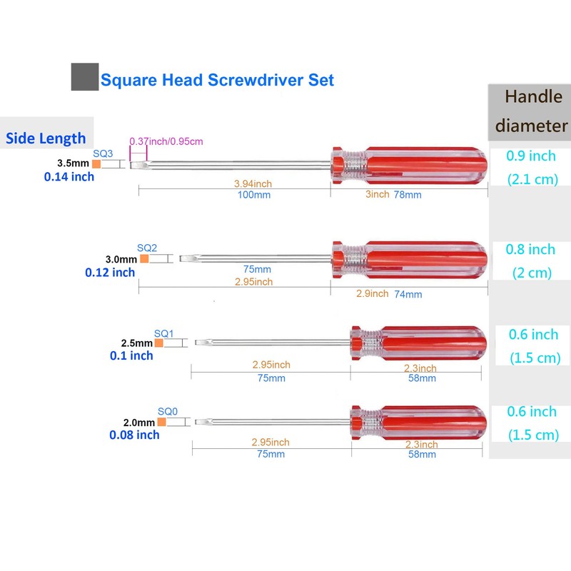 Square Head Screwdriver Set 4 Sizes, SKZIRI 4PCS Square Screwdriver