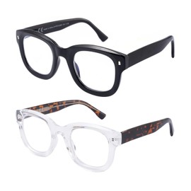 OuShiun 2 Pack Oversized Reading Glasses for Women Men Fashion Computer Readers Spring Hinge Eyeglasses MIX3 (+2.5)