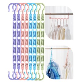 Latoxcaa Space Saving Hangers, Pack of 8 Magic Hangers with 6 Holes and 360° Rotation, Colourful Coat Hooks Made of Robust Plastic, Wardrobe Organiser for Heavy Clothes, Ideal for Girls' Room
