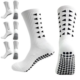 MOBOOY 3 Pairs Non Slip Football Socks, Football Grip Socks for Men Women with Rubber Dots Anti Blister Pads Wicking Breathable Cushioned Soccer Yoga Socks Running Hiking