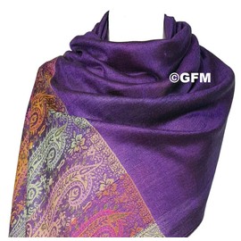 GFM Mosaic Flower Design Pashmina Style Scarf (FRL1), .S11-jmn-purple