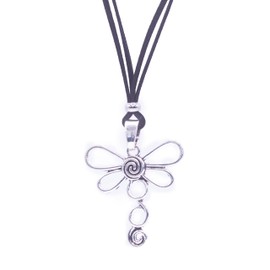NILUXE DESIGN -Damenanhänger Libelle aus tibetischem Silber - Halskette mit großer Silberkette für Damen, Libellenanhänger und bohemischem Spiraldesign (Wildlederkette)