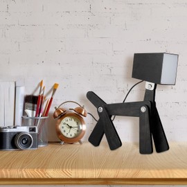 Relaxdays Dog Table Lamp, Individually Adjustable, Wood, LED Bedside Lamp, Children's Room, Black, 30 x 28 x 9 cm