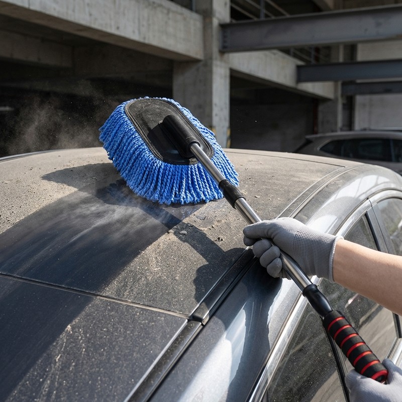 Car Wash Brush with Flexible Stainless Steel Handle – Microfiber