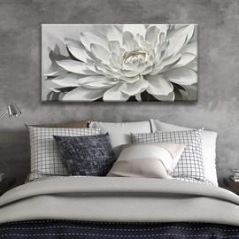 TAIJXAGSG Canvas Art Wall Decor lotus Print Paintings Flower White Wall Art Prints Decor Ready To Hang For Bathroom Bedroom And Office Kitchen Home Decor Artwork 20" × 40"