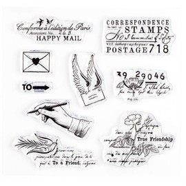 Happy Mail Small Clear Stamps 4x4 inch by Wintertime Crafts for Scrapbooking, Art Journals and Letter Writing