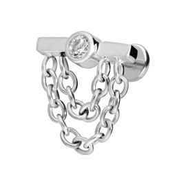 PIERCINGLINE Titanium Labret with Push Fit Bar + Crystal + 2 Chains Piercing Nose Ear Choice of Colours and Sizes, Titanium