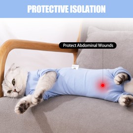 Cat Recovery Suit After Surgery, Pet Recovery Wear for Abdominal Wounds Cat Onesie Cone E-Collar Alternative,Blue XS