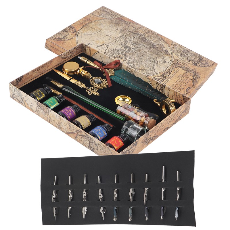Feather Pen Set European Style British Retro Lacquer Stamp Dipped