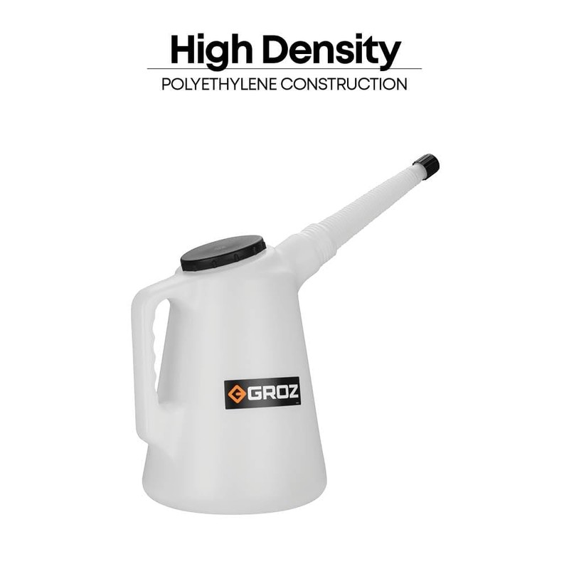 Groz 8-Liter High Density Graduated Measuring Container | Flexible Spout