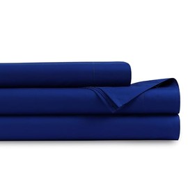Tribeca Living Organic Cotton King Percale Sheets - 400 Thread Count, Extra Deep Pocket, Smooth, Crisp and Breathable, 4-Piece Bedding Set, Sapphire Blue
