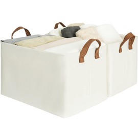 StorageWorks Storage Bins for Shelves With Metal Frame, Rectangle Storage Baskets, Beige, 2-Pack