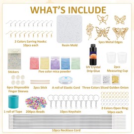WEBEEDY 40 Sets DIY Resin Jewelry Making Supplies Kit Butterfly Open Bezel Pendant Resin Kit with Instruction for Starter Beginner Earring Keychains Necklace Pendant Resin Supplies
