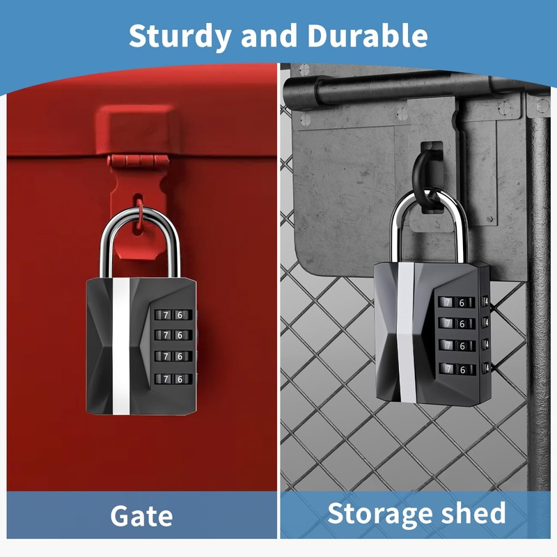 Combination Lock 4 Digit, Resettable, Waterproof Metal, School/Gym Locker Lock,