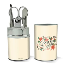 Noel Christmas Holly Poinsettias Stainless Steel Manicure Pedicure Grooming Beauty Care Travel Kit