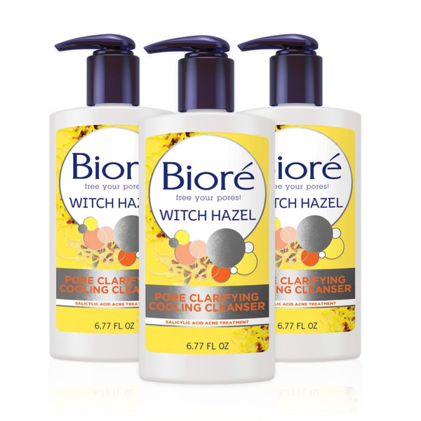 Bioré Witch Hazel Acne Face Wash, Facial Cleanser features 2% Salicylic Acid, for Acne Prone Skin, 6.77 Ounce (3 Pack)