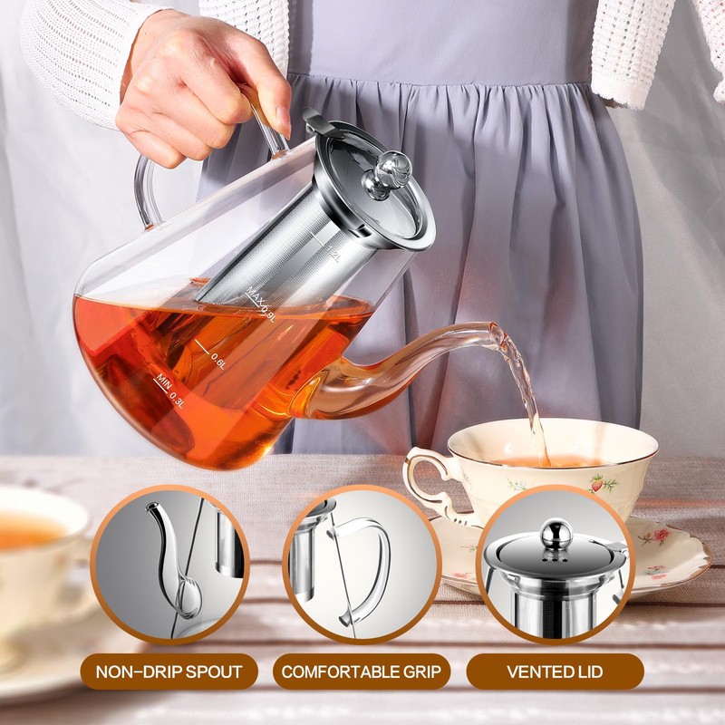 Zpose Glass Teapot, 1200ml (40oz) Tea Pot with Infuser for