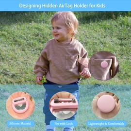Air Tag Holder for Kids (2 Pack), Hidden GPS Tracker Case with Invisible Pin for Airtag, Silicone Protective Cover for Toddler, Children, Elderly, Cloth, Pants, Shoe, Backpack, Luggage (Black+Black)
