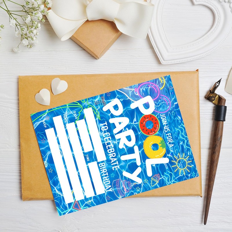 Weifuju Pool Party Birthday Invitations for Boy Girl, Summer Birthday