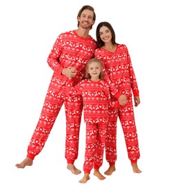 Miyanuby Family Christmas Pajamas Matching Sets Womens Mens Couple Kids Pjs Long Sleeve Xmas Allover Patterned Sleepwear Holiday Party Lounge Sets Red