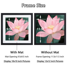 12x12 Picture Frame Set of 3, 30x30 cm Diamond Art Frames, Includes Mat to Fit 10x10 (25x25cm) Pictures, Solid Wood 12 x 12 Square Frame for Diamond Paintings/Posters/Photos/Artworks/Images - Black