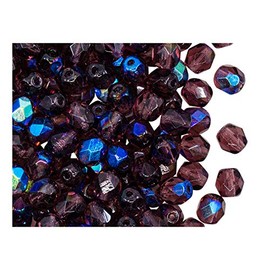 Pack of 50 Czech Faceted Glass Beads Fire-Polished Round 6 mm Amethyst Transparent AB