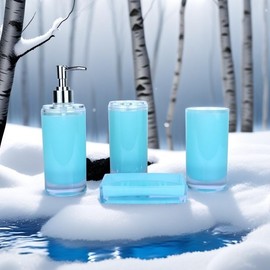 Bathroom Accessories Thick Acrylic Plastic Cup, Toothbrush Holder, soap Dispenser, soap Plate, Four Piece Set of Bathroom Supplies, Cylindrical Type Simple Style (Cyan)