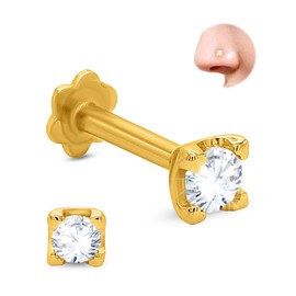 Poshadime 0.11 cttw Round Lab-Grown Diamond Nose Ring in 14K Yellow Gold | Gold Nose Stud in 20 Gauge | Diamond Nose Pin For Womens (Color- E-F, Clarity-VS2), Mno-EB0473010-YG