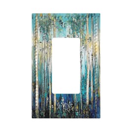 Decorative Light Switch Cover Teal Birch Trees Rustic Art Landscape 1 Gang Single Rocker Decora GFCI Wall Plate Light Switch Cover Electrical Outlet Covers Faceplate Receptacle Plug