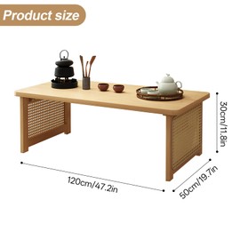 Foldable Japanese Floor Table Lightweight,No Assembly Required, Eco-Friendly Wood,Low Table for Sitting on the Floor, Perfect for Tatami,Meditation,Living Room Use (Natural Wood Color, 47.24 INCH)