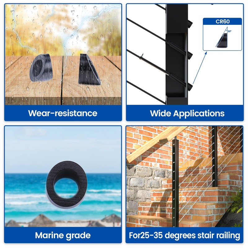 Muzata 20 Pack 3/8" ID Black Cable Railing Angle Washer