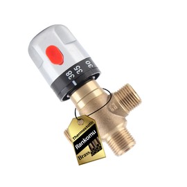 Rankomu Shower Mixer Valve Thermostatic Brass, 38-42°C Temperature Control with Safety Lock, G1/2" 15mm 3-Way Valve for Bathroom & Basin (Anti-Scald, 11.67L/min, DN15)