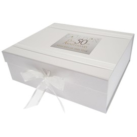 White Cotton Cards AW50LK 50th Anniversary, Large Keepsake Box, Memories of This Year - White