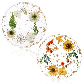Coasters Set of 2, Non-Slip Floral Resin Drink Cup Mat, Reusable Coaster Decorations, Cute Coasters for Desk for Home Office Bar