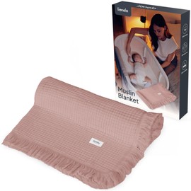 lionelo MUSLIN BLANKET Copertina Neonato in Cotone 100% Mussola, 70 x 100 cm, 6 Strati Morbida e Traspirante 4 Stagioni, Coperta Neonato per Carrozzina e Culla, Frange Rinforzate, Idea Regalo